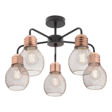 Redo 01-1577 - Taklampa på stång EDISON 5xE27/42W/230V Ø 53 cm svart/koppar