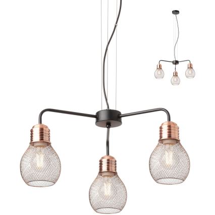 Redo 01-1579 - Pendellampa med sladd EDISON 3xE27/42W/230V Ø 53 cm svart/koppar
