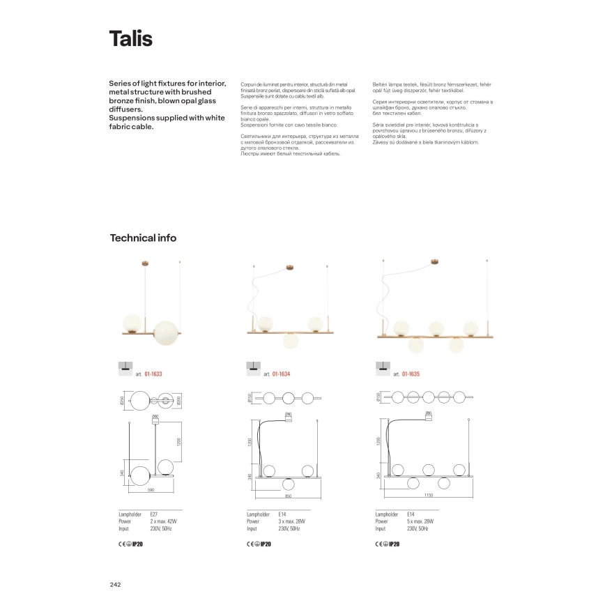 redo 01-1635 - Ljuskrona med snöre TALIS 5xE14/28W/230V