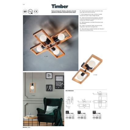Redo 01-1665 - Ljuskrona med textilsladd TIMBER 3xE27/42W/230V bok