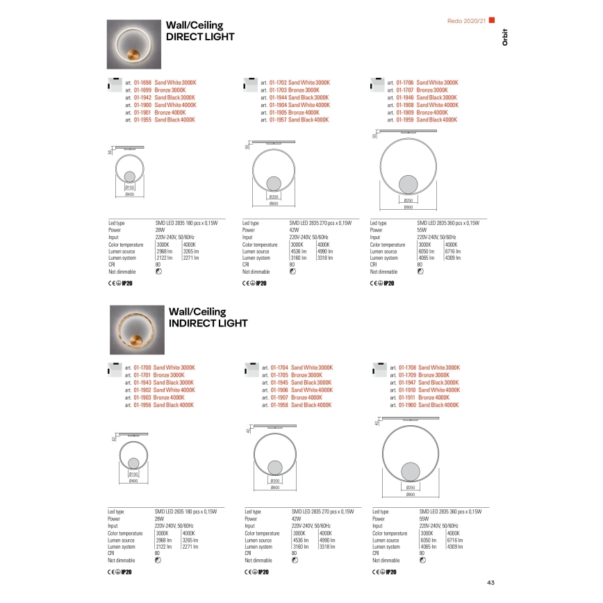 redo 01-1701 - LED Väggbelysning ORBIT LED/28W/230V brons