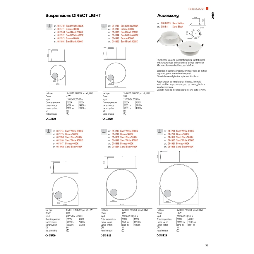 Redo 01-1713 - Dimmbar LED-pendel på kabel ORBIT LED/55W/230V brons