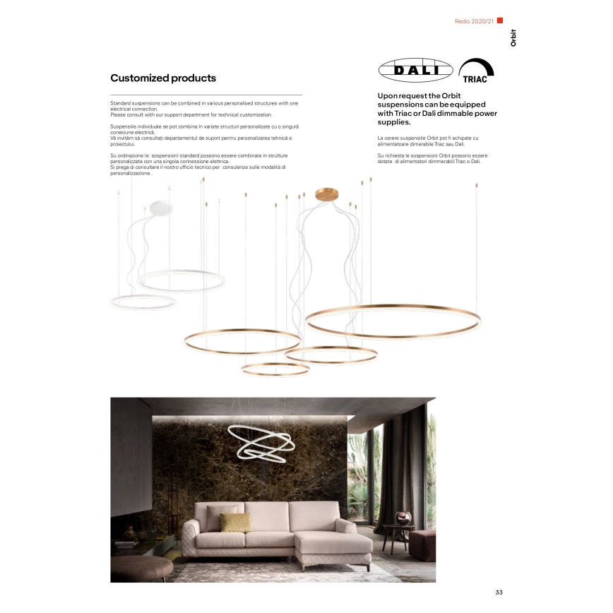 redo 01-1720 - LED Ljuskrona med snöre ORBIT LED/42W + LED/66W/230V vit