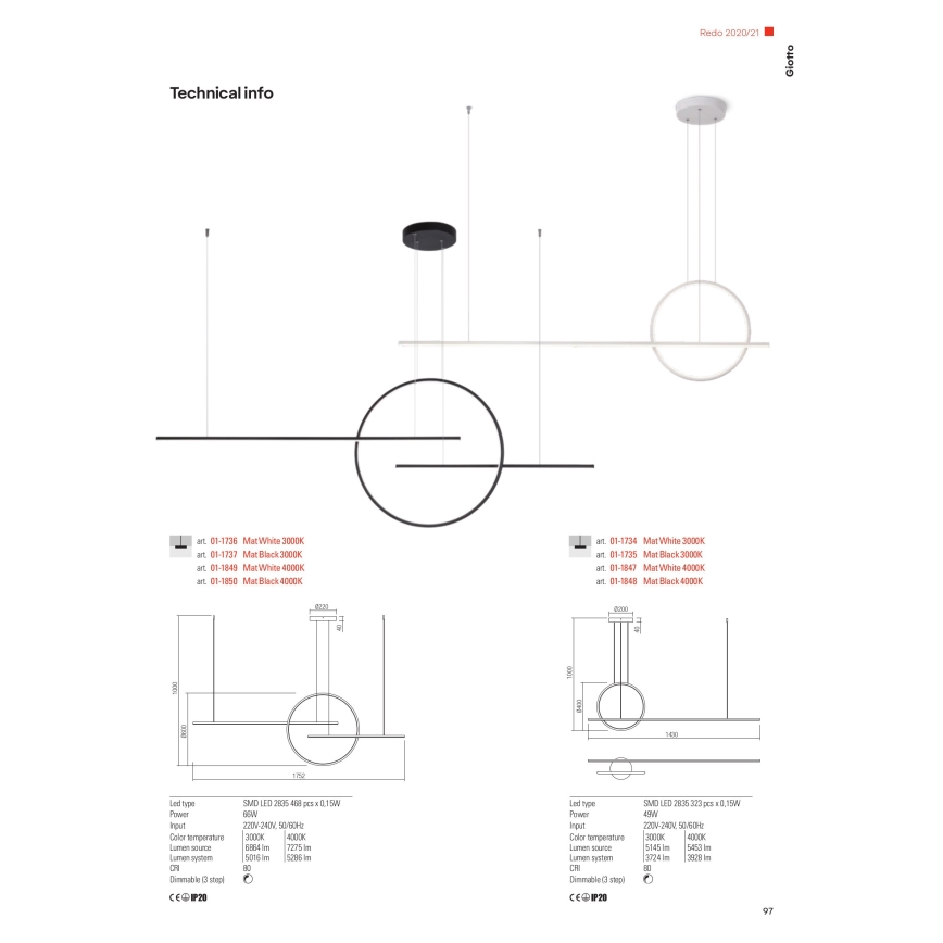 Redo 01-1737 - LED Dimbart taklampa GIOTTO LED/56W/230V svart