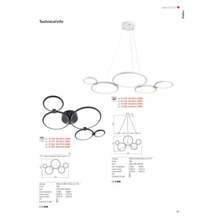 redo 01-1742 - LED Ljuskrona med snöre RADIUS LED/45W/230V vit