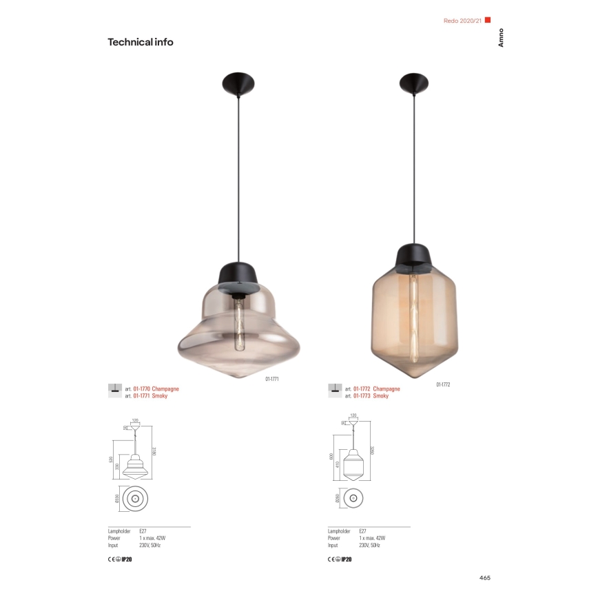 Redo 01-1771 - Takpendel med kabel AMNO 1xE27/42W/230V Ø 33 cm grå