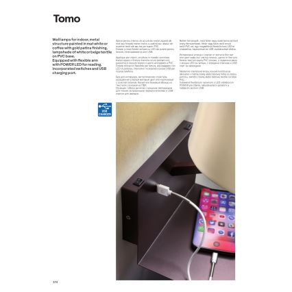 Redo 01-1807 - LED-vägglampa med flexibel läslampa TOMO 1xE27/42W/230V + LED/3W/230V vit
