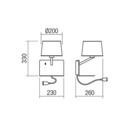 Redo 01-1807 - LED-vägglampa med flexibel läslampa TOMO 1xE27/42W/230V + LED/3W/230V vit