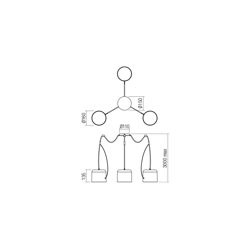 Redo 01-1825 - Ljuskrona med textilsladd DODO 3xE27/15W/230V spindel vit