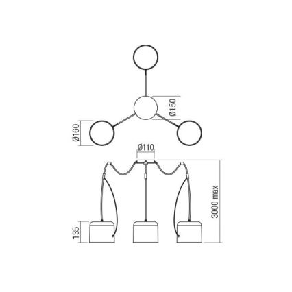 Redo 01-1826 - Ljuskrona med textilsladd DODO 3xE27/15W/230V spindel
