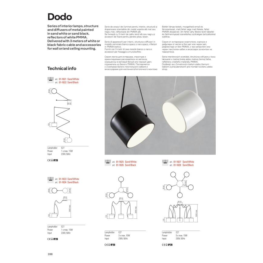 Redo 01-1828 - Ljuskrona med textilsladd DODO 5xE27/15W/230V spindel