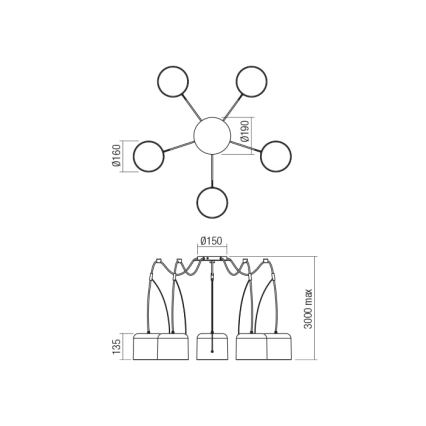 Redo 01-1828 - Ljuskrona med textilsladd DODO 5xE27/15W/230V spindel