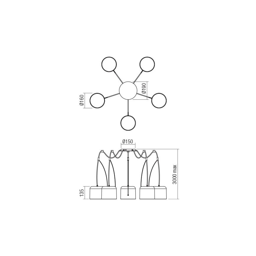 Redo 01-1828 - Ljuskrona med textilsladd DODO 5xE27/15W/230V spindel