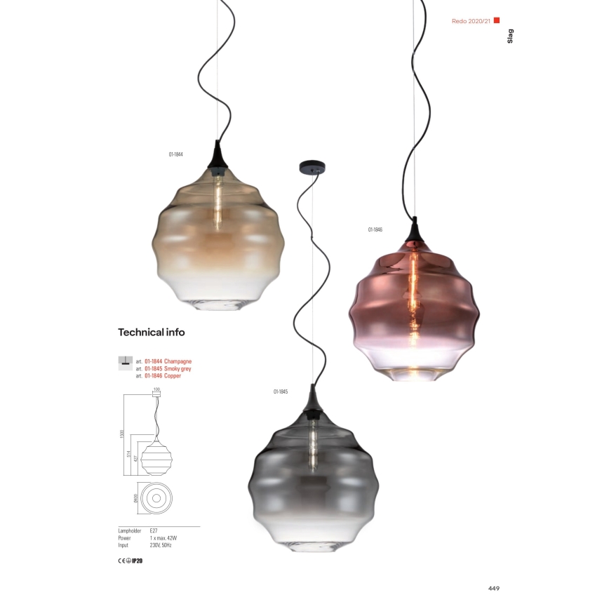 Redo 01-1846 - Ljuskrona med textilsladd SLAG 1xE27/42W/230V diameter 40 cm koppar