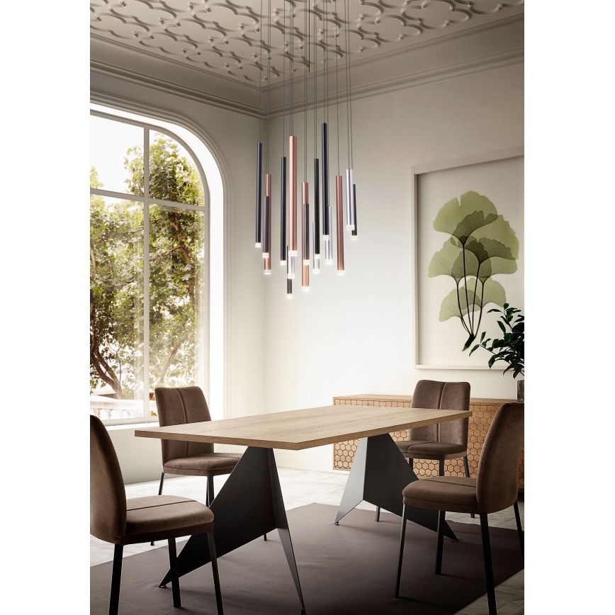 Redo 01-2049 - LED ljuskrona med textilsladd MADISON 8xLED/4W/230V skinande krom/svart/koppar