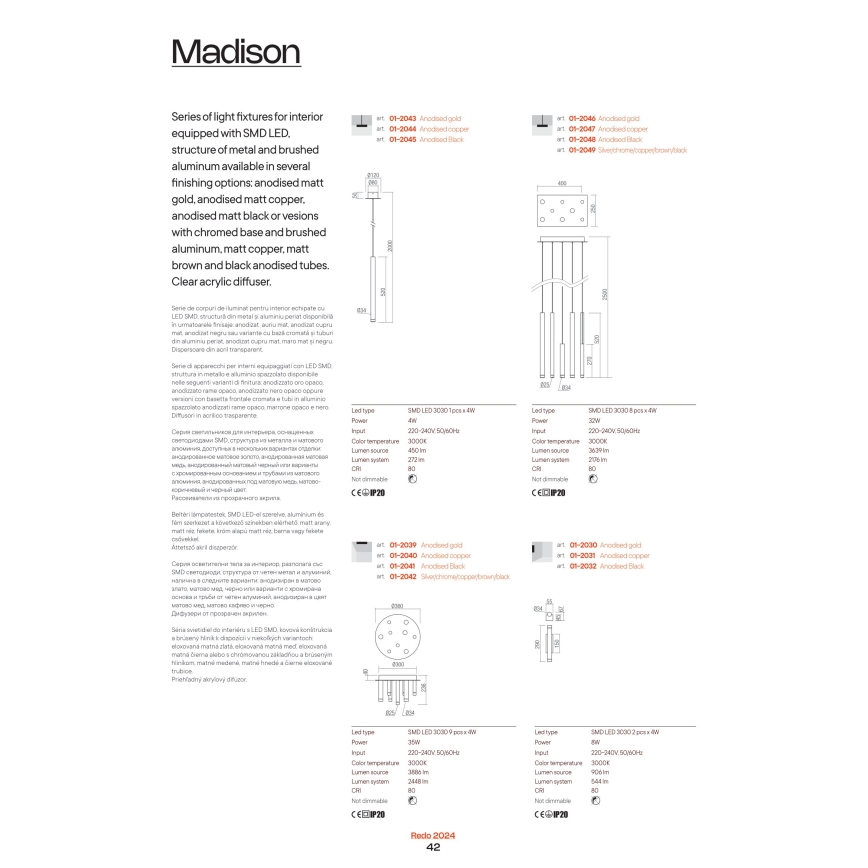 Redo 01-2060 - LED ljuskrona med textilsladd MADISON 16xLED/4W/230V svart