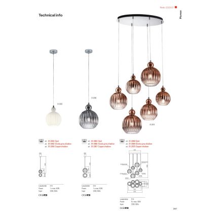 Redo 01-2069 - Ljuskrona med textilsladd PLUMEN 6xE14/42W/230V grå