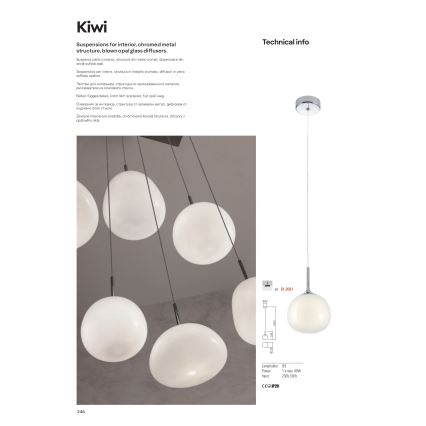 Redo 01-2081 - Takpendel på kabel KIWI 1xG9/40W/230V Ø 12 cm blank krom/vit