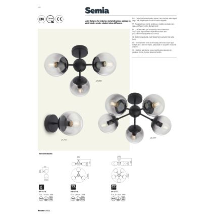 Redo 01-2176 - Taklampa med stång SEMIA 3xE14/28W/230V svart/rökfärgad