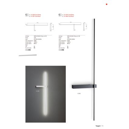 Redo 01-2200 - LED Vägglampa TANGENT LED/14W/230V 3000K 125,4 cm vit