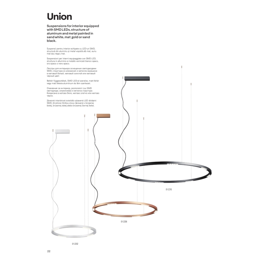 Redo 01-2205 - LED ljuskrona med textilsladd UNION LED/50W/230V CRI 90 3000K diameter 90 cm vit