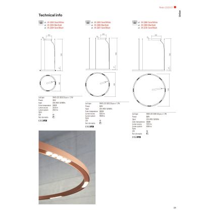 Redo 01-2209 - LED ljuskrona med textilsladd UNION LED/68W/230V CRI 90 3000K diameter 120 cm guld