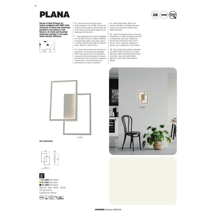 Redo 01-2317 - Dimbart LED-pendel på vajer PLANA LED/80W/230V i guld