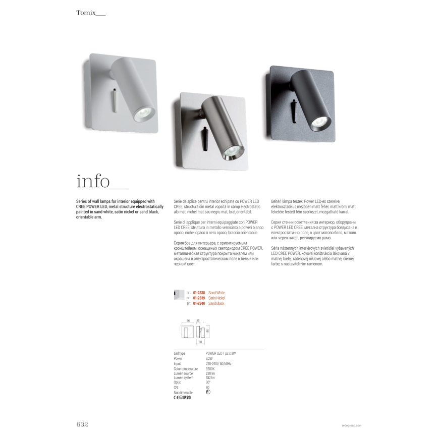 Redo 01-2339 - LED väggspotlight TOMIX LED/3,2W/230V skinande krom
