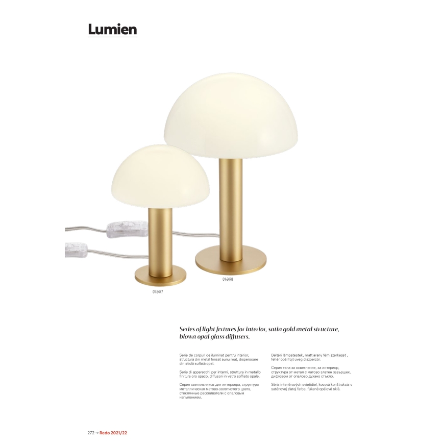 Redo 01-2474 - Pendellampa på vajer LUMIEN 1xG9/10W/230V Ø13 cm guld/vit