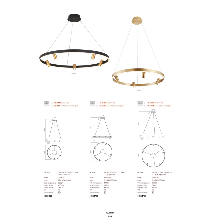 Redo 01-2492 - LED ljuskrona med textilsladd SUMMIT LED/53,5W/230V CRI 90 diameter 80,8 cm guld