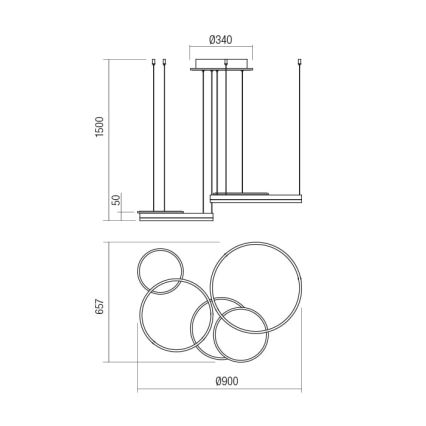 Redo 01-2606 - LED ljusreglerad ljuskrona på textilsladd SIGUA LED/99W/230V CRI 90 3000K guld