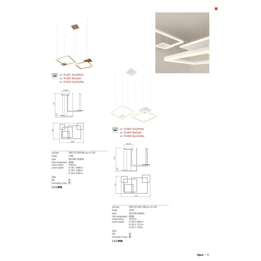 Redo 01-2611 - SIGUA dimbar pendel med stålwire LED/110W/230V CRI 90 vit
