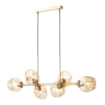 Redo 01-2619 - Ljuskrona med textilsladd PIERCE 6xE27/42W/230V guld/rökig