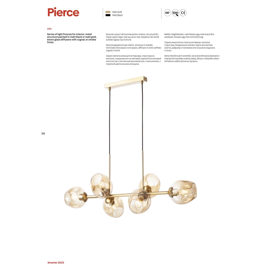 Redo 01-2619 - Ljuskrona med textilsladd PIERCE 6xE27/42W/230V guld/rökig