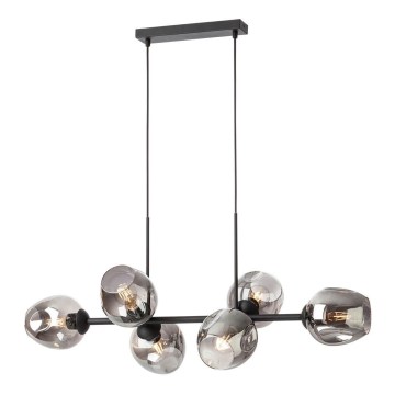 Redo 01-2620 - Ljuskrona med textilsladd PIERCE 6xE27/42W/230V svart/rökig