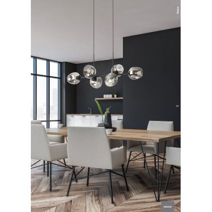 Redo 01-2620 - Ljuskrona med textilsladd PIERCE 6xE27/42W/230V svart/rökig