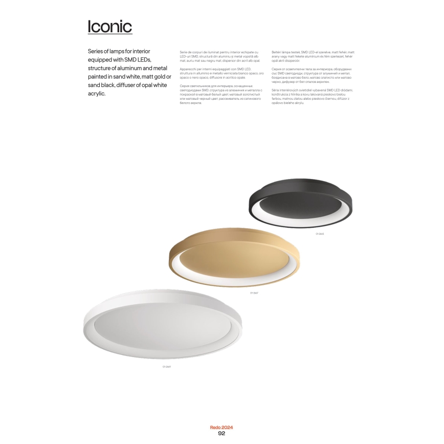 Redo 01-2668 - LED Dimbar taklampa ICONIC LED/40W/230V diameter 48 cm svart