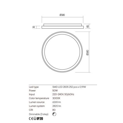 Redo 01-2670 - LED Dimbar taklampa ICONIC LED/50W/230V diameter 58 cm guld