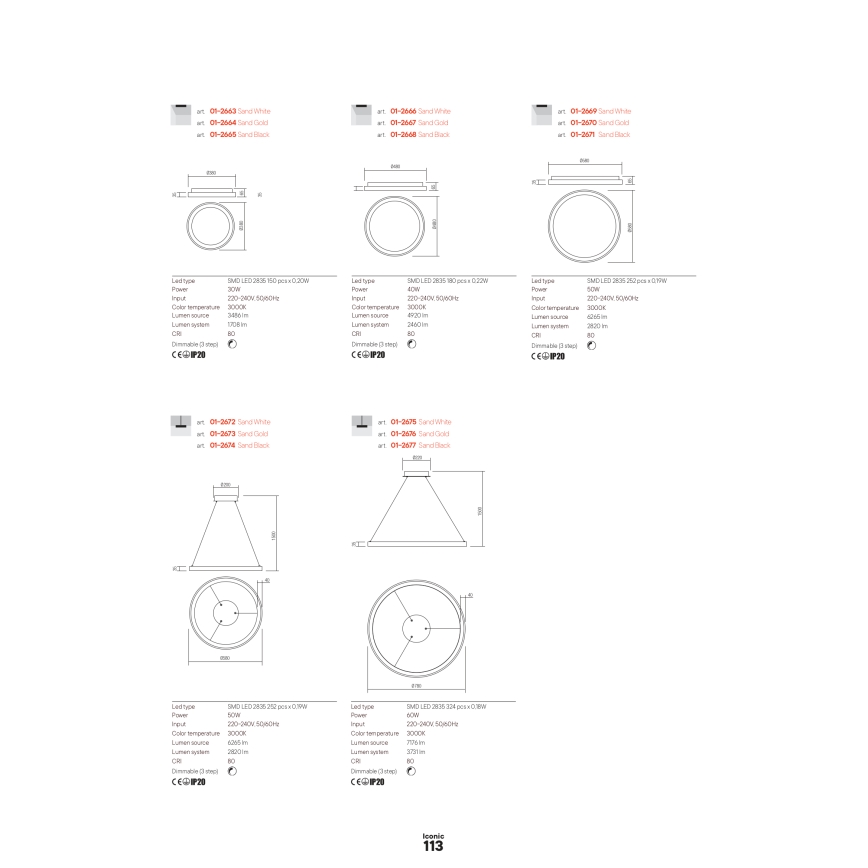 Redo 01-2672 - Dimmbar LED-pendel ICONIC LED/50W/230V Ø 58 cm vit