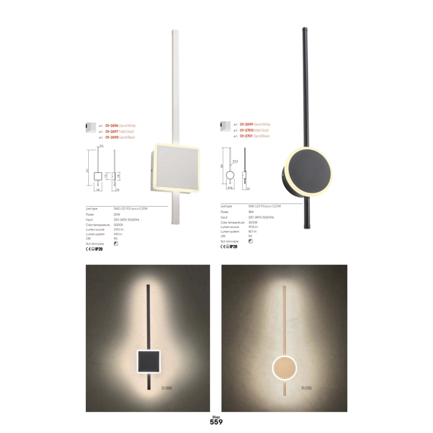 Redo 01-2696 - LED-vägglampa DIAZ LED/20W/230V CRI 90 vit