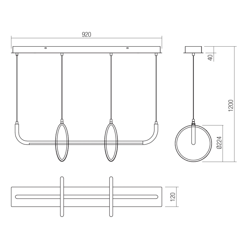 Redo 01-2705 - LED-pendel på vajer OLIMP LED/40W/230V 3000/4000/6500K svart