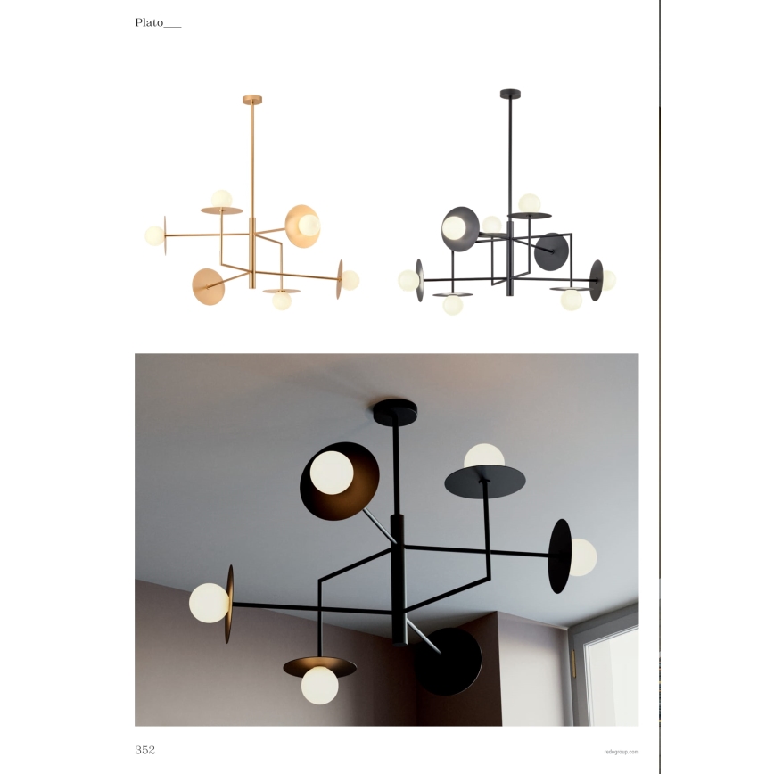 Redo 01-2733 - Pendelkrona PLATO 6xG9/10W/230V guld
