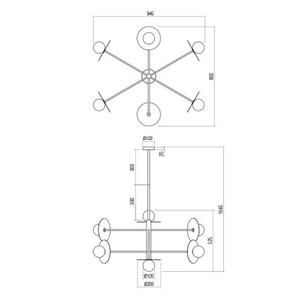 Redo 01-2733 - Pendelkrona PLATO 6xG9/10W/230V guld