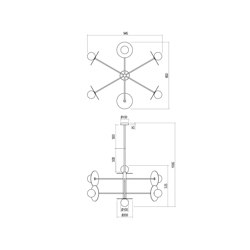 Redo 01-2733 - Pendelkrona PLATO 6xG9/10W/230V guld