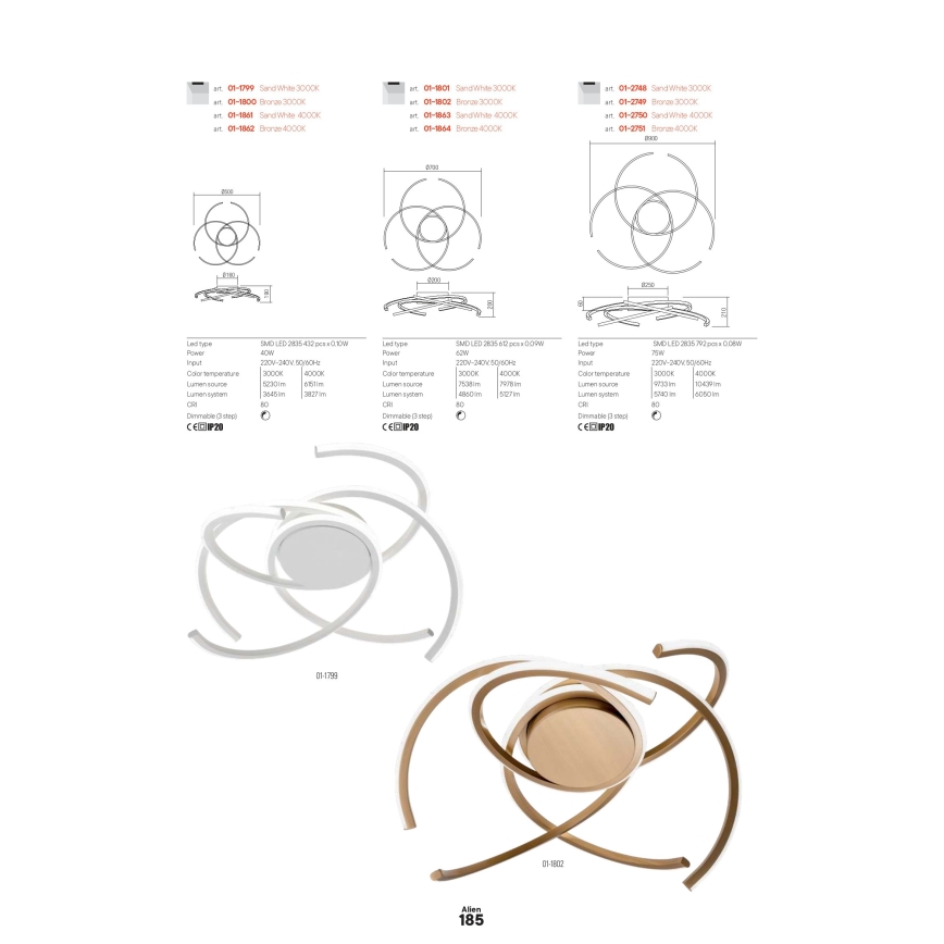 Redo 01-2748 - LED Dimbar taklampa ALIEN LED/75W/230V 3000K diameter 90 cm vit