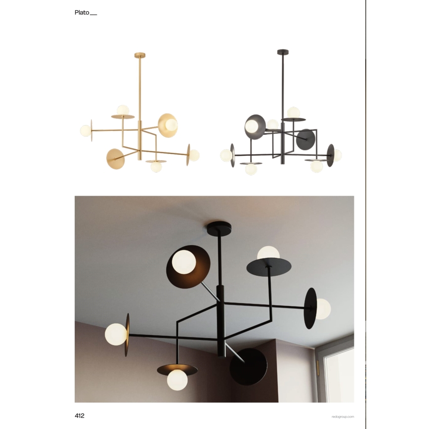 Redo 01-2753 - Taklampa på stång PLATO 8xG9/10W/230V svart