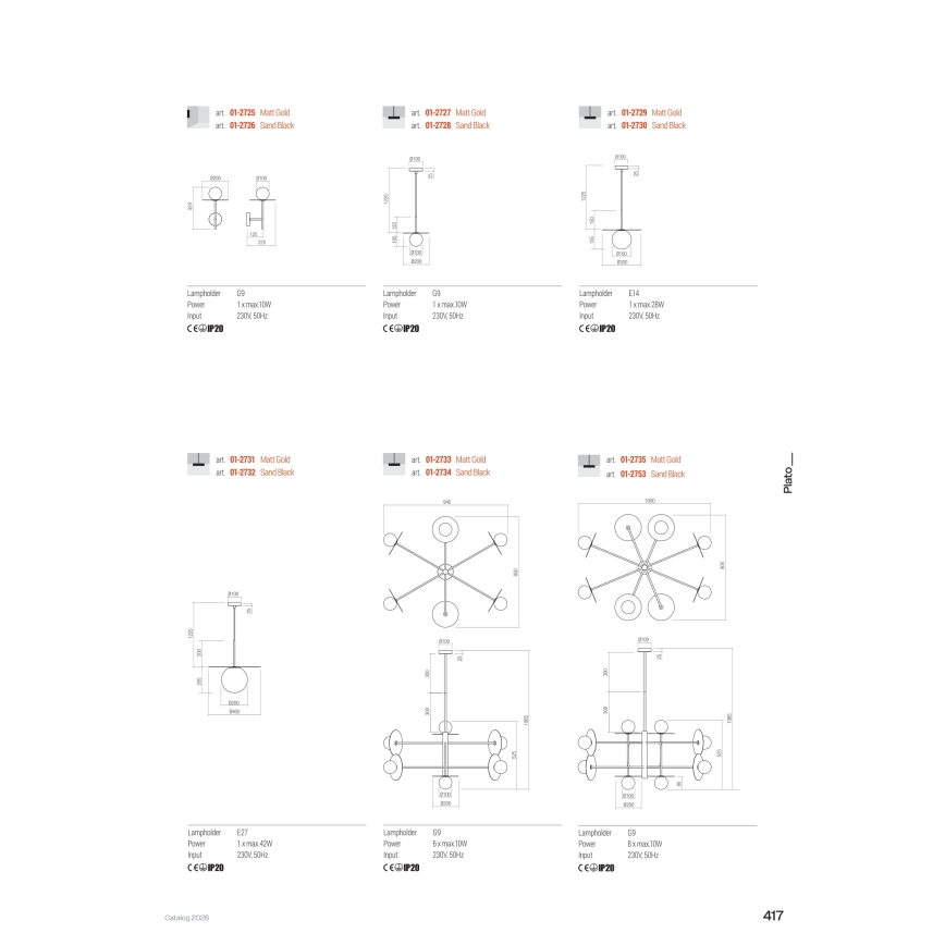 Redo 01-2753 - Taklampa på stång PLATO 8xG9/10W/230V svart