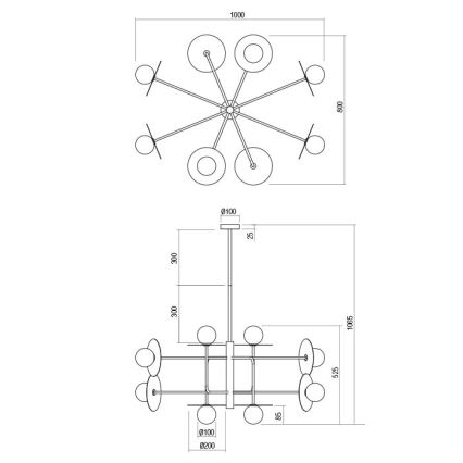 Redo 01-2753 - Taklampa på stång PLATO 8xG9/10W/230V svart