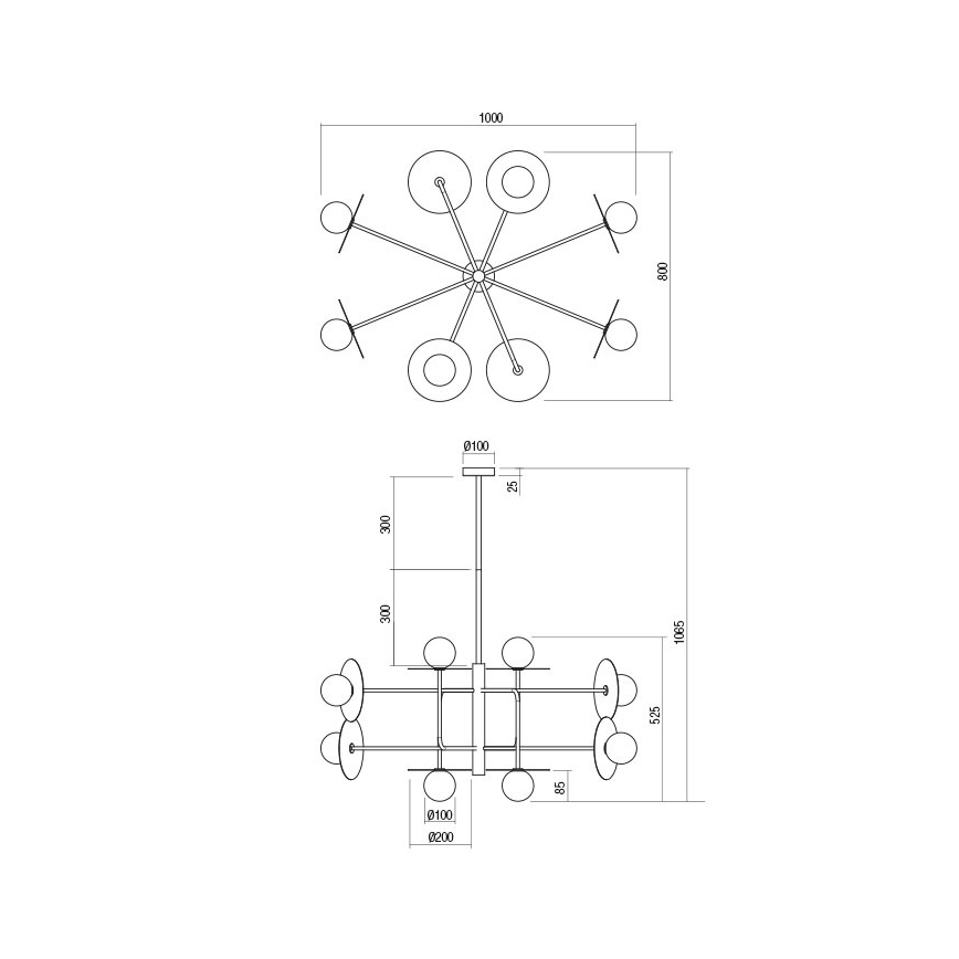 Redo 01-2753 - Taklampa på stång PLATO 8xG9/10W/230V svart