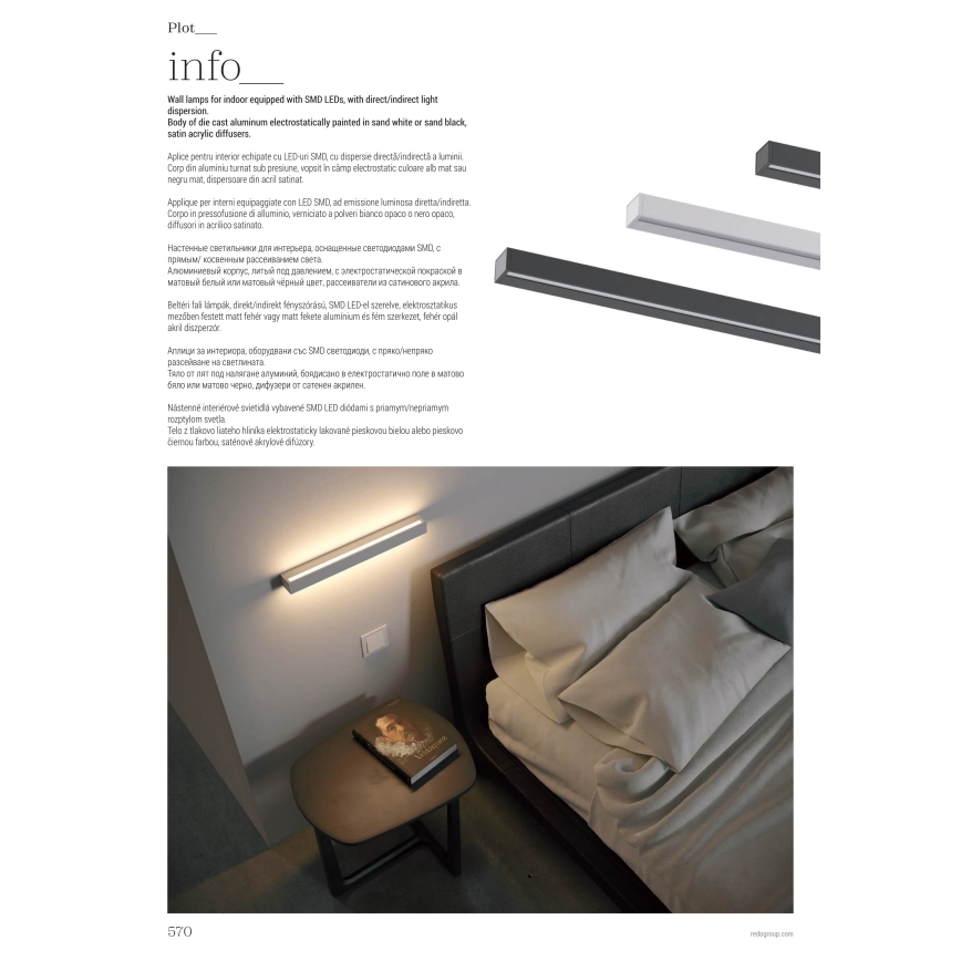 Redo 01-2765 - LED vägglampa PLOT LED/31W/230V 90 cm svart